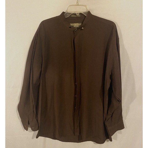 Brian Brothers Collection Mens Shirt L 16- 16.5 Brown Long Sleeves Banded VTG - Picture 4 of 12